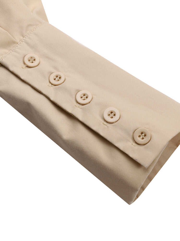 Women Daily Lapel Puff Sleeves Ruffled Fishtail Shirt Skirt