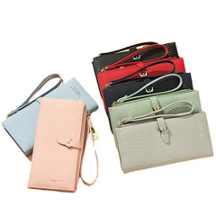 Women PU Leather Thin Solid Color Bifold Long Purse Card Holder Wallet