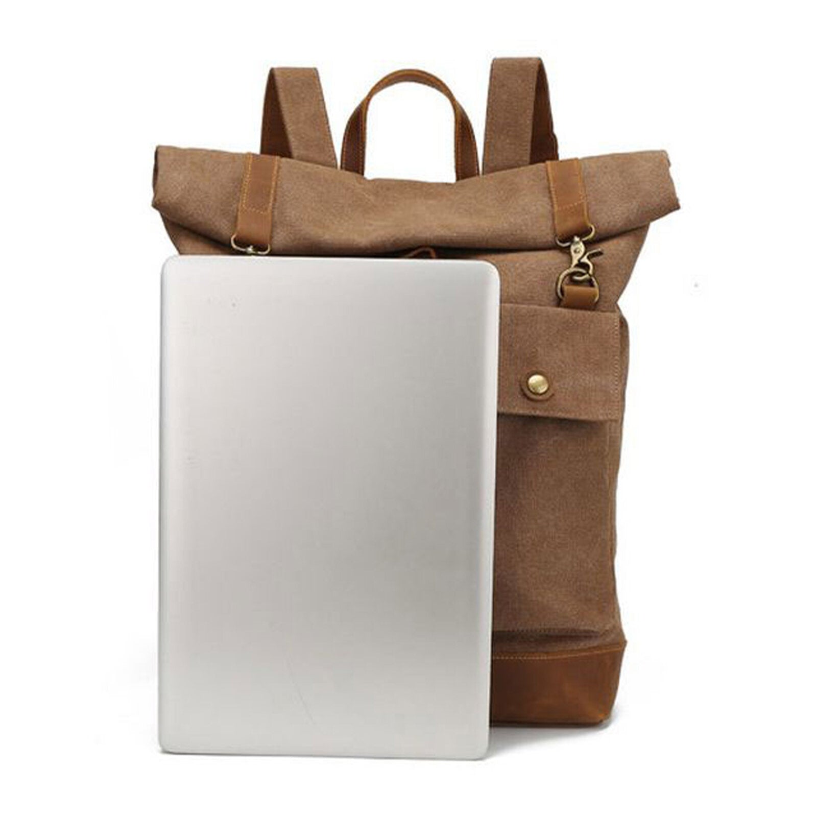 Men Vintage Canvas Leather Stitching Backpack Large Capacity Multifunctional Casual Travel Backpack