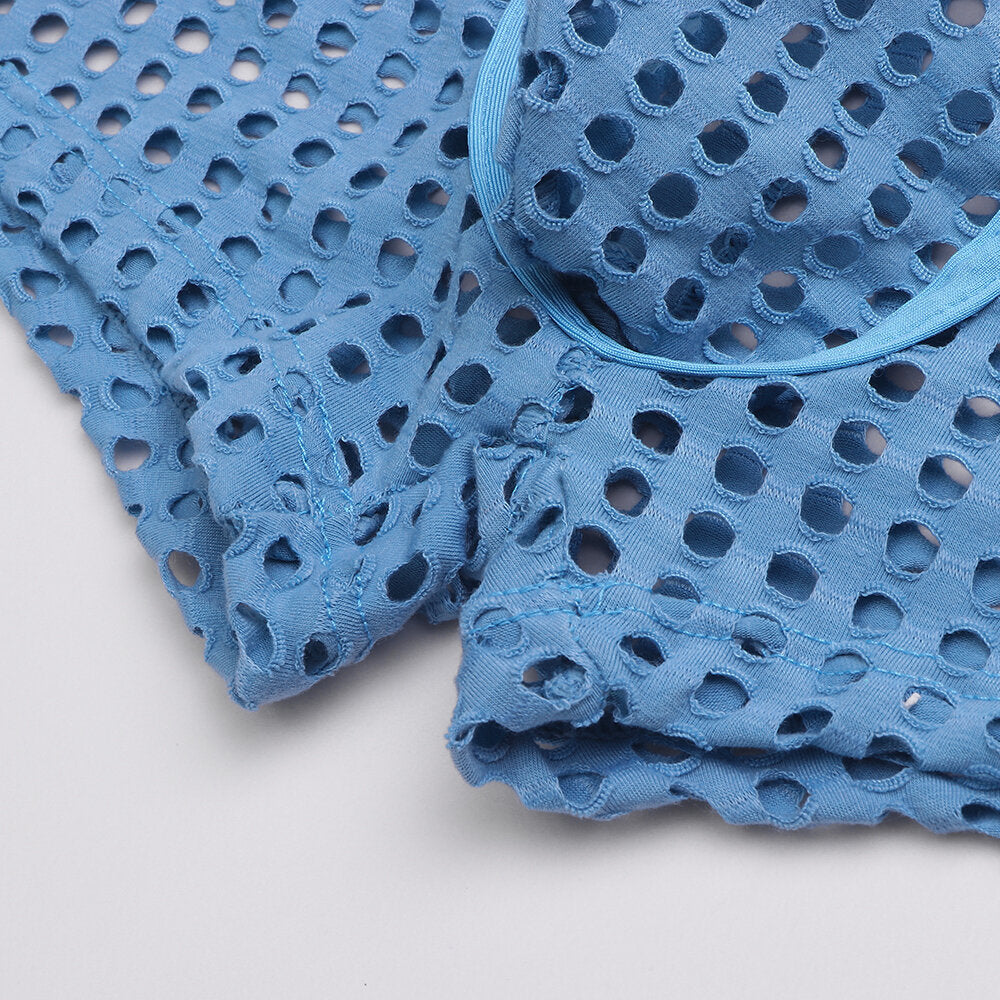 Mens Mesh Holes Transparent Solid Color Boxers Underwear