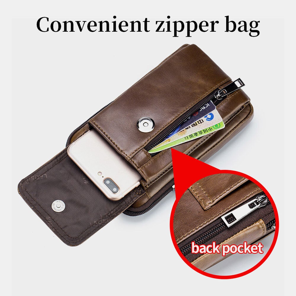 Men Genuine Leather Large Capacity Anti-theft Vintage 5.5 Inch Phone Bag Waist Crossbody Shoulder