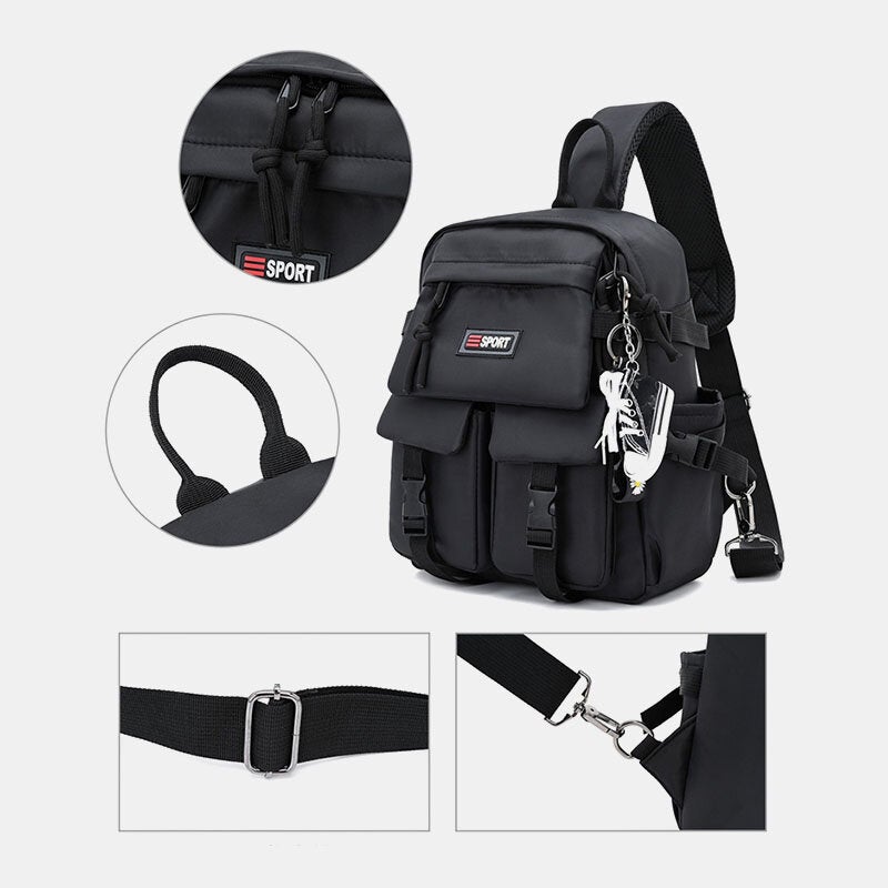 Men Muti-Pockets Waterproof Chest Bag Nylon Lightweight Comfortable Convertible Strap Crossbody Bag