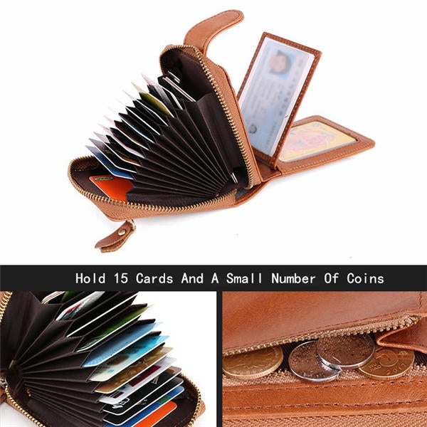 Men Genuine Leather RFID Anti-magnetic Vintage Casual 15 Card Slots Wallet