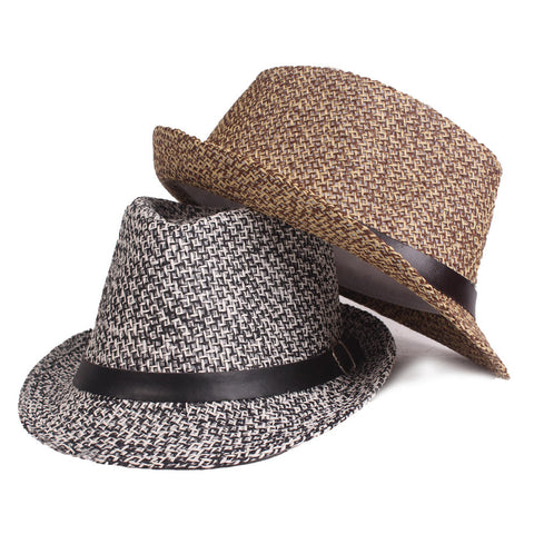 Men Summer Woven Straw Hat Outdoor Sun Protection Wild Brimmed Jazz Hat Visor
