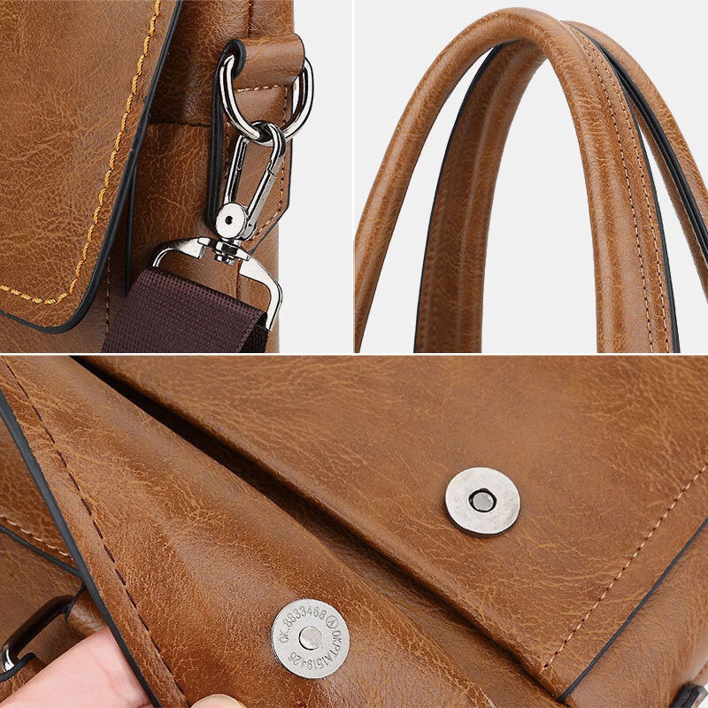 Men Genuine Leather Flap-Over Waterproof Anti-theft Briefcase Handbag Teacher Bag Vintage 14 Inch Laptop Crossbody Shoulder Bags