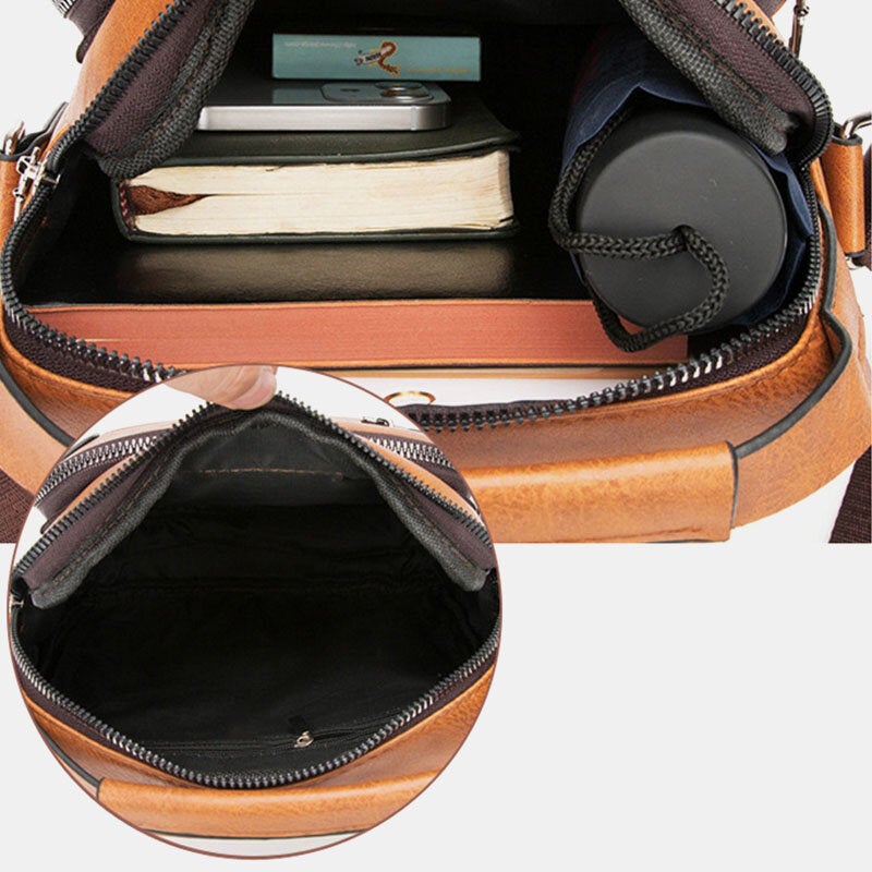 Men PU Leather Back Anti-theft Pocket Crossbody Bags Multifunctional Large Capacity Waterproof Messenger Bag Shoulder