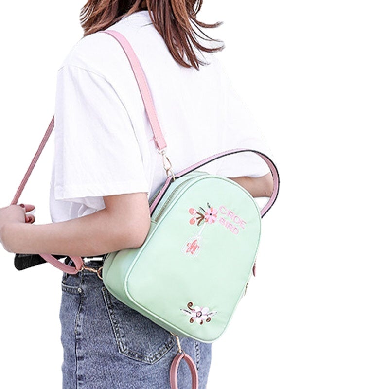 Women Oxford Embroidery Ethnic Multi-carry Earphone Backpack Shoulder Bag Handbag