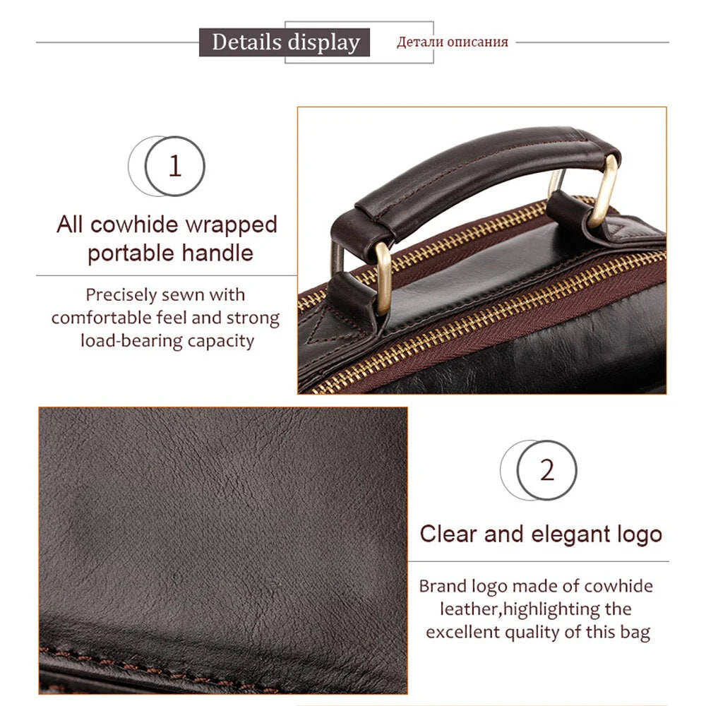 Men's Genuine Leather Large Capacity Shoulder Handbag