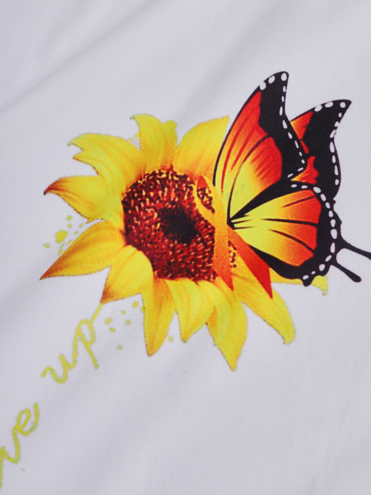 Sunflower And Butterfly Print Crew Neck Short Sleeves Casual Tee