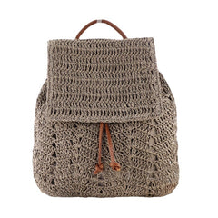 Women Mori Series String Straw Dual-use Woven Retro Beach Bag Backpack