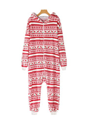 Women's Christmas Elk Print Hooded Jumpsuit with Pockets - Cozy One-Piece