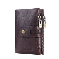 Men Retro Genuine Leather RFID Blocking Wallet 15 Card Slots Zipper Wallet