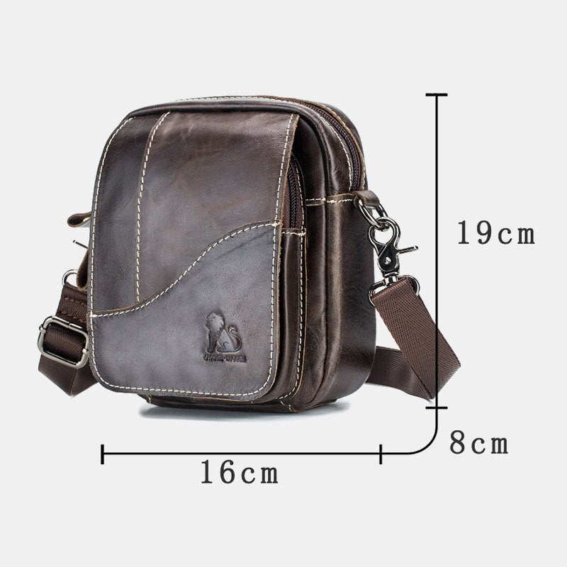 Men Genuine Leather Retro Business Small Cowhide Convertible Shoulder Bag Crossbody Waist