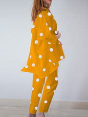 Polka Dot Irregular Hem Elastic Waist Casual Suit