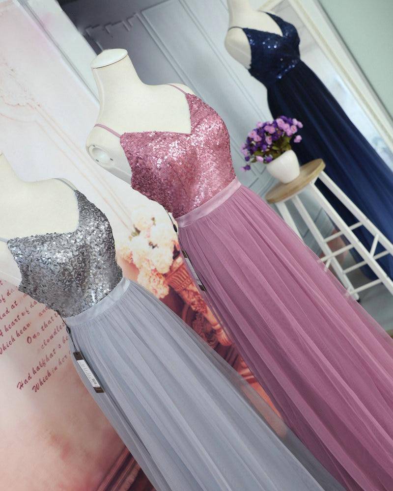 Elegant A Line V Neck Tulle Wedding Party Gowns - Sheseelady
