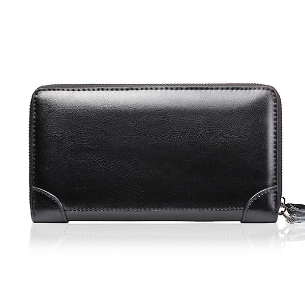 Men Oil Wax Leather Vintage Long Wallet Card Holder Phone Bag