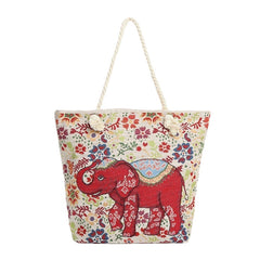 women elephant printed large capacity national tote handbag