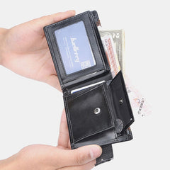 Men Faux Leather Contrast Color Retro Business Fashion Card Holder Wallet