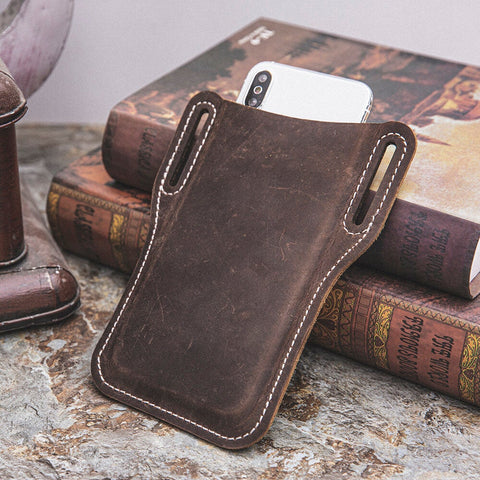 Men Vintage Casual Genuine Leather Fanny Pack 6.3/7.2 inch Phone Bag Waist Pouch Belt Purse