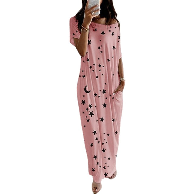 Women's Pajamas Nightshirt Nighty 1 PCS Star Simple Fashion Comfort Home Daily Bed Bamboo Breathable Gift Crew Neck Short Sleeve Print Spring Summer White Blue