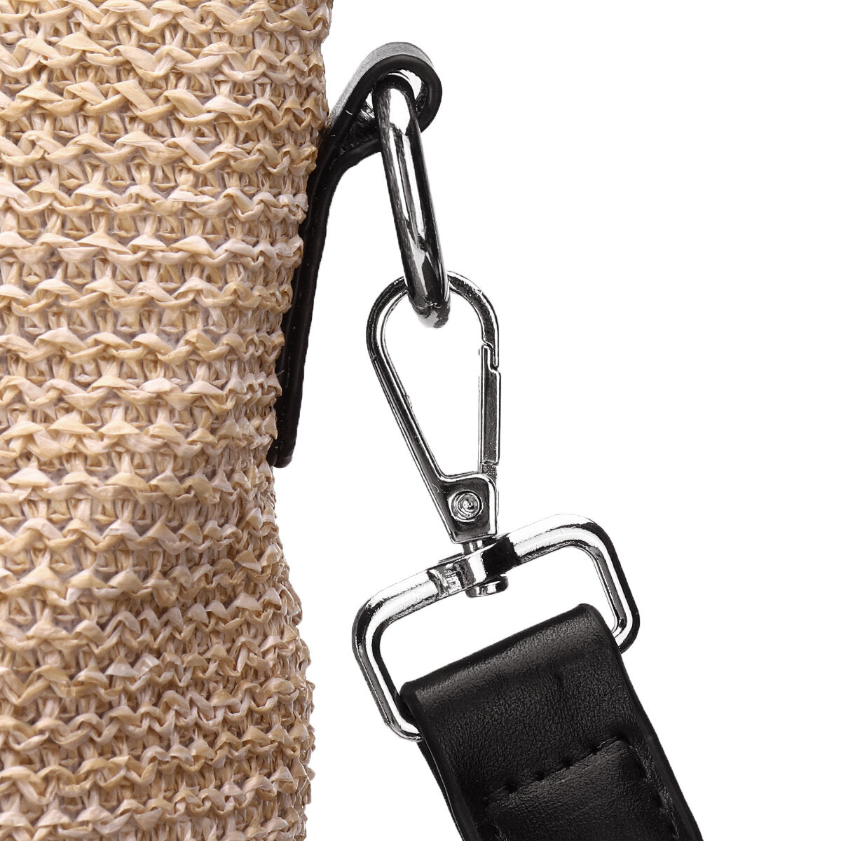 Women Straw Artificial Leather Cat Patch Crossbody Bag Large Capacity Versatile Beach Shoulder Handbag