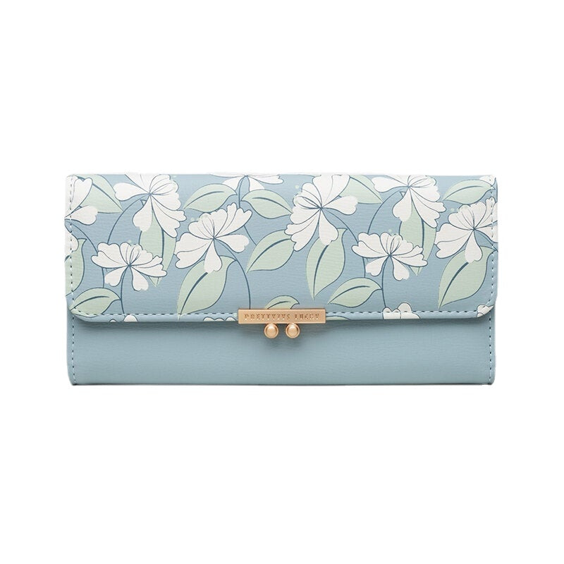 Women Plants 9 Card Slots Floral Trifold Wallet Purse