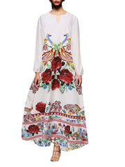 Casual Travel All Seaon Full Sleeve Floral V-Neck Dresses