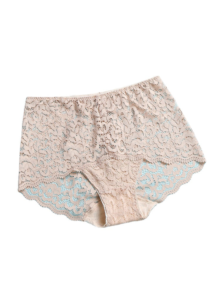 Women Lace Hollow See Through Out Mid Waist Panties