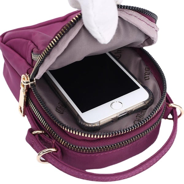 Women Nylon Waterproof Multi- Slot Solid Crossbody Mini Portable Phone Bag