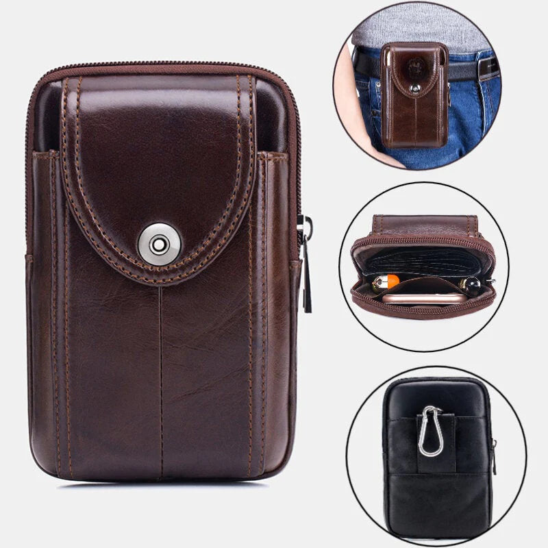 Men's Genuine Leather Phone Waist Bag - Business Style