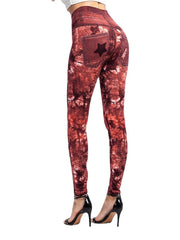 Women's High Waist Print Comfort Denim Pants