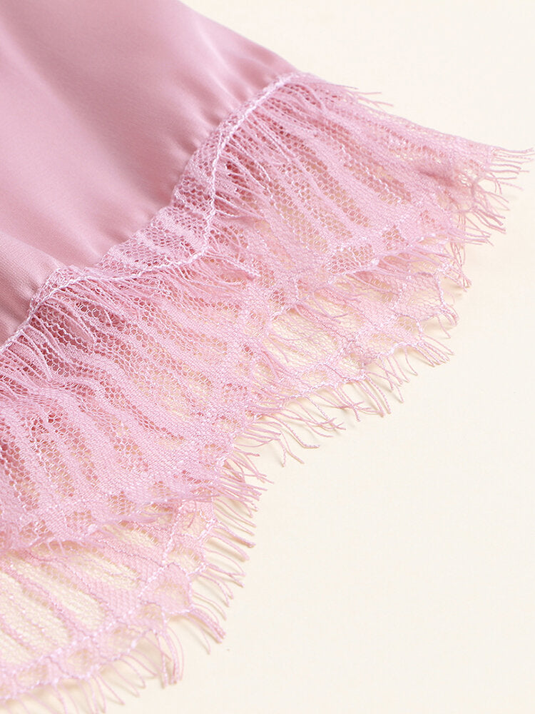 Plus Size Faux Silk Seamless Lace Trim Smooth Butt Lifter Mid Waisted Safety Short Pants