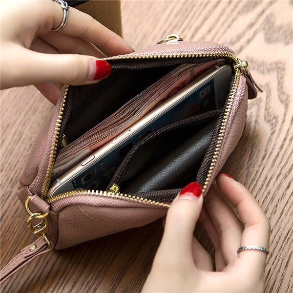 Women Genuine Cowhide 6.3 Inches Phone Clutch Wallet Keys Card Coin Holder