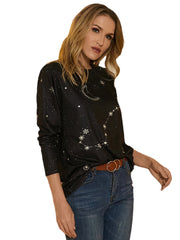 Women Scorpio Print Stars Moon O-Neck Long Sleeve Casual T-Shirt