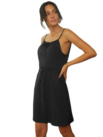 Holiday Hanging Neck Off Shoulder High Waist Casual Dress with Pockets