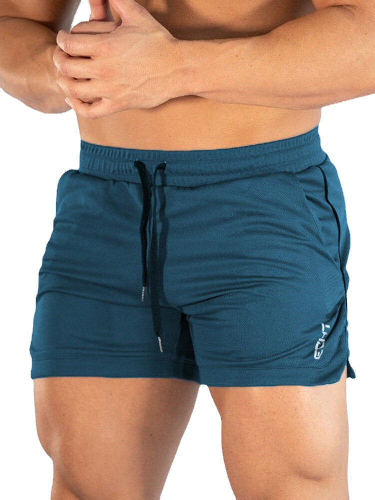 Men Solid Color Quick Dry Sport Loose Thin Stretch Beach Drawstring Waist Shorts