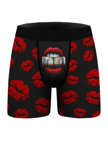 Mens Funny Allover Graffiti Heat Pint U Convex Breathable Boxer Briefs Mid Waist Underwear