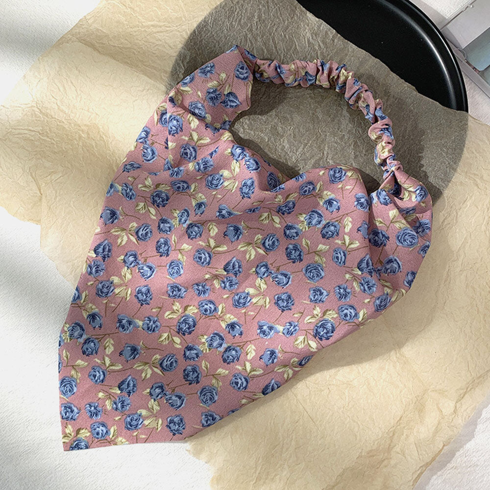 Women Chiffon Floral Pattern Elastic Square Scarf Fashion Triangle Scarf Headband Headscarf Headwear