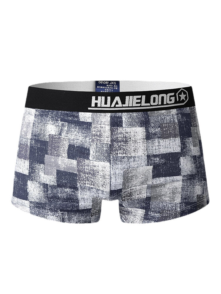 Mens 100% Cotton Colorblock Print Breathable Thin Elastic Mid Waist Arrow Short Boxers