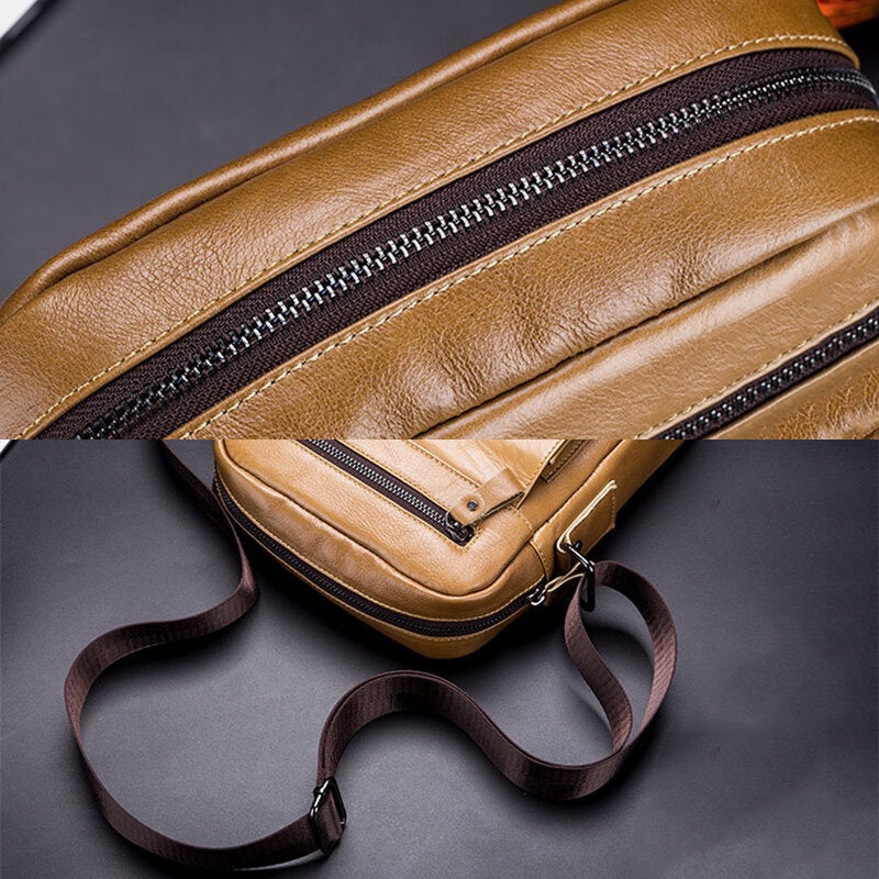 Men Genuine Leather Multi-pocket Anti-theft Crossbody Bag Shoulder