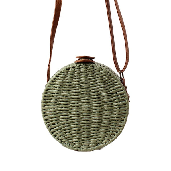 Women Round Woven Straw Crossbody Bag Solid Beach