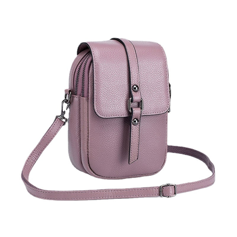 Women Genuine Leather Multi-Layers Earphone Hole 6.5 Inch Phone Crossbody Bag