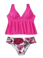 Women's Swimwear Tankini 2 Piece Normal Swimsuit 2 Piece Printing Floral Rose Red Bathing Suits Sports Beach Wear Summer