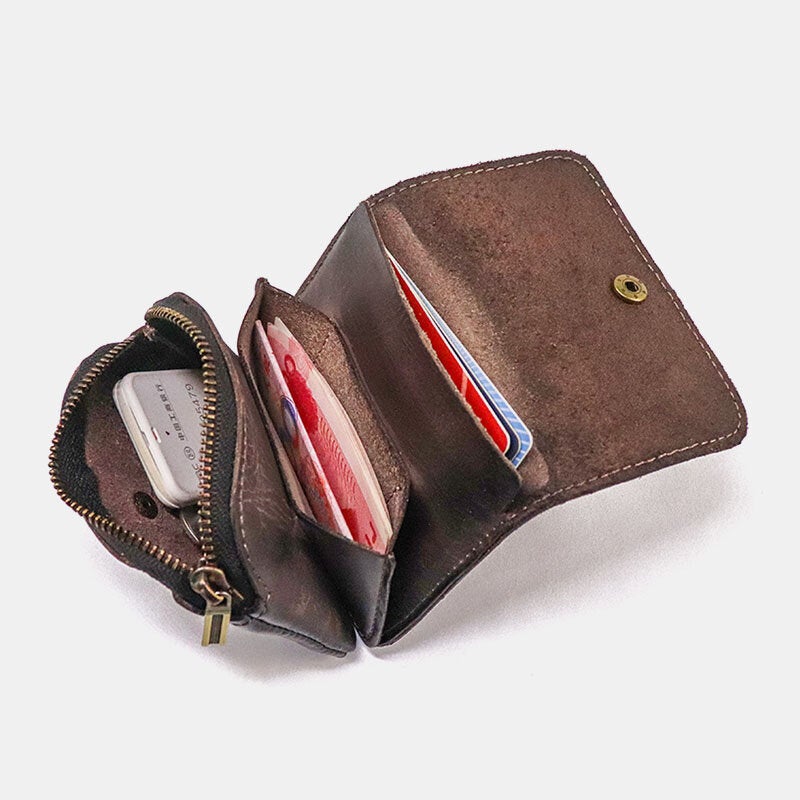 Unisex Genuine Leather Multi-card Slot Card Holder Multifunction Coin Purse Cowhide Small Wallet