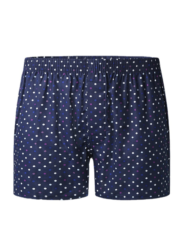 Mens 100% Cotton Polka Dot Print Thin Breathable Button Fly Home Elastic Waist Boxers