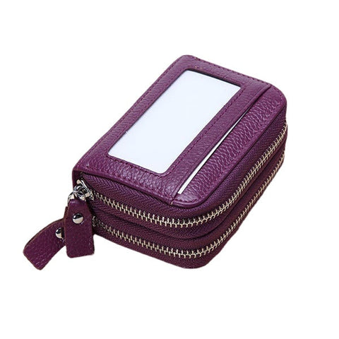 Genuine Leather RFID Double Zipper 11 Card Holder Anti Theft Coin Bag Short Purse