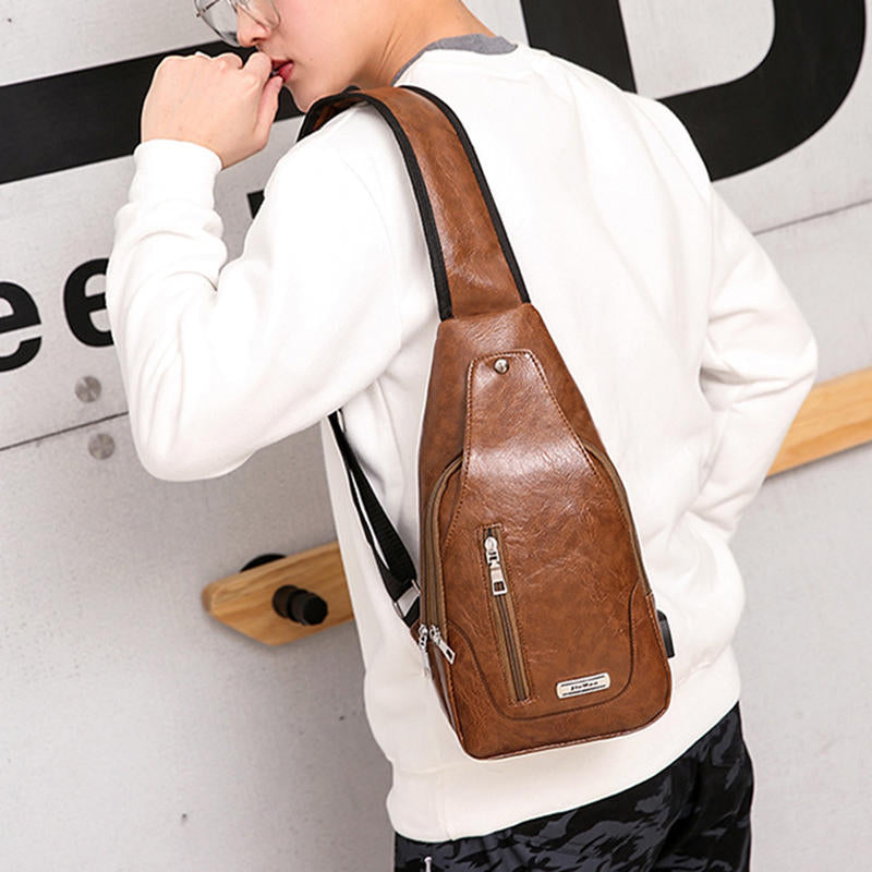 Men Multifunctional USB Crossbody bag Chest Bag Shoulder Bag Business Outdoor