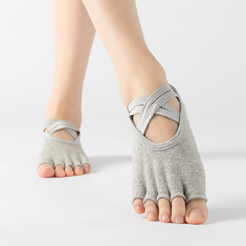 Women's Terry Yoga Socks Five Finger Sock Double Cross With Anti-slip Socks