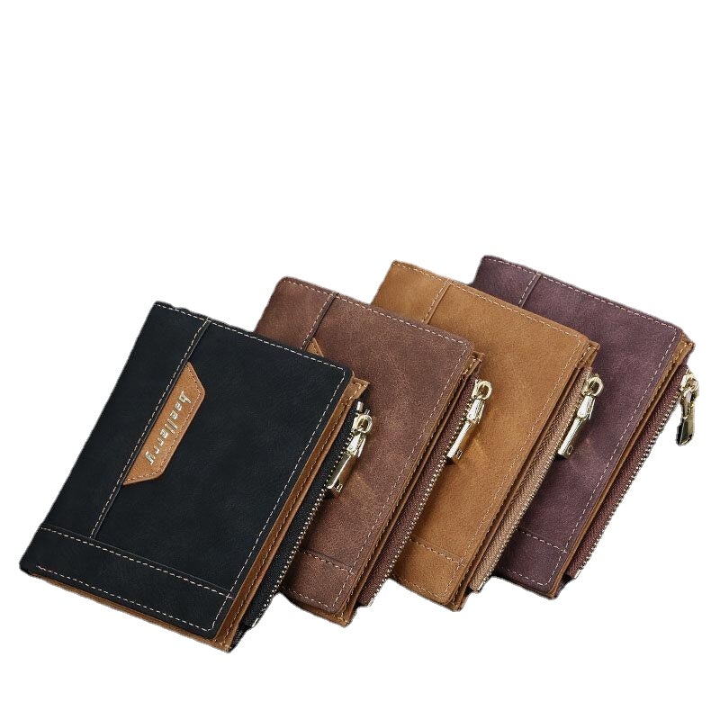 Men Faux Leather Business Multi-slot Vertical Zipper Slim Card Holder Wallet