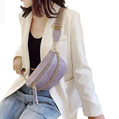 Luxury Women Leather Bag Thick Chain Shoulder Crossbody Chest Bag Female Belt Handbag